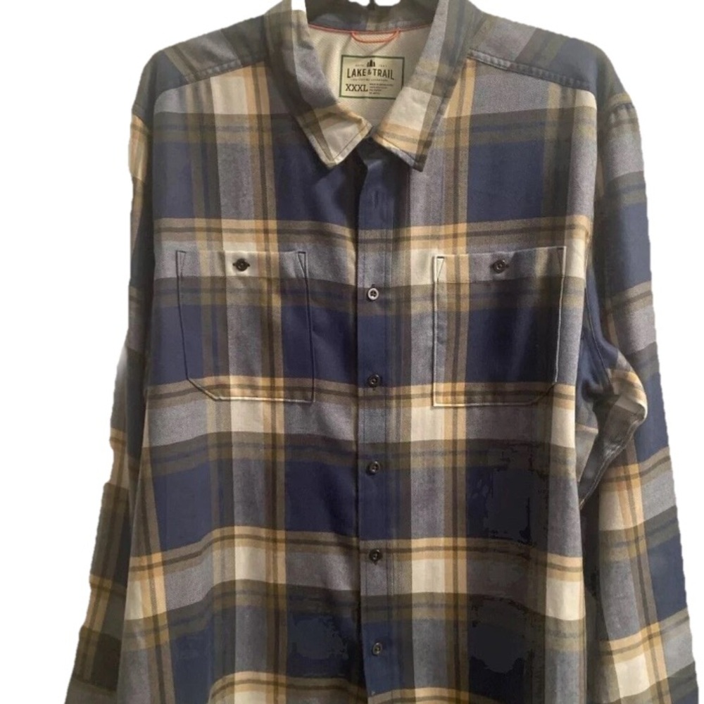 Lake & Trail Men’s Button Front Long Sleeve Flannel Shirt Plaid Blue Size 3X NWT